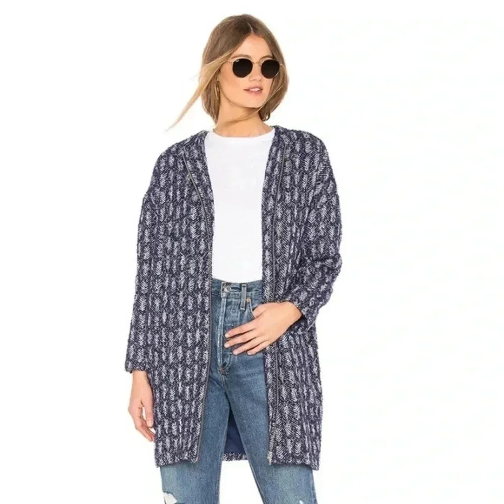 Tularosa Long Line Blue Tweed Shiloh Wool Blend Blazer Coat Size Large